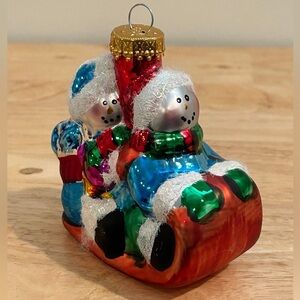 G&D Vintage Glass Ornament Christmas Snowman Sleigh Handpainted